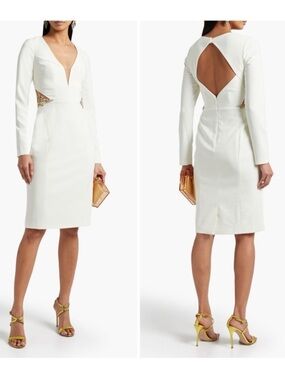 NWT Marchesa Notte Embellished Cut Out Crepe Midi Dress White Ivory Beaded Sz 12